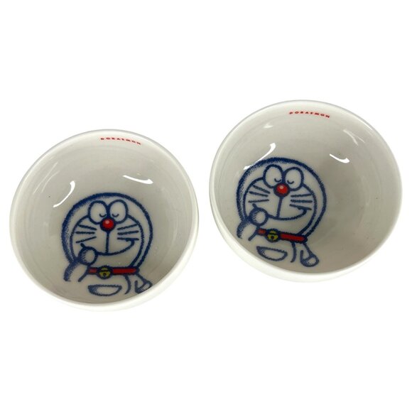 2 Doraemon Cat Ceramic Bowls Ramen Rice Soup White Blue Character Design Anime - Picture 2 of 8